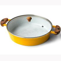 Frigideira Cerâmica Branca Antiaderente 30cm 3,9L Amarelo Tampa De Vidro