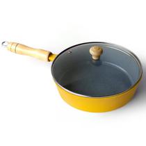 Frigideira Cerâmica Cinza Antiaderente 22cm 1,7L Amarelo Tampa De Vidro