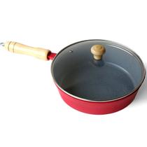 Frigideira Cerâmica Cinza Antiaderente 22cm 1,7L Vermelho Tampa De Vidro