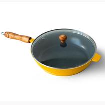 Frigideira Cerâmica Cinza Antiaderente 26cm 2,4L Amarelo Tampa De Vidro