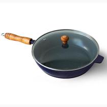 Frigideira Cerâmica Cinza Antiaderente 26cm 2,4L Azul Tampa De Vidro