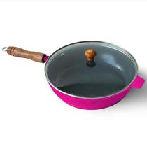 Frigideira Cerâmica Cinza Antiaderente 26cm 2,4L Rosa Tampa De Vidro