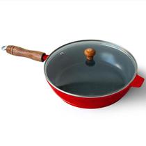 Frigideira Cerâmica Cinza Antiaderente 26cm 2,4L Vermelho Tampa De Vidro