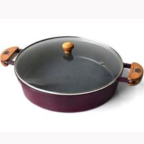 Frigideira Cerâmica Cinza Antiaderente 30cm 3,9L Cereja Tampa De Vidro