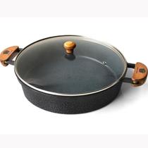 Frigideira Cerâmica Cinza Antiaderente 30cm 3,9L Preto Tampa De Vidro