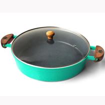 Frigideira Cerâmica Cinza Antiaderente 30cm 3,9L Verde Tampa De Vidro