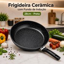 Frigideira Cerâmica com Fundo de Indução 28cm Preta Antiaderente Resistente e Durável Compatível com Fogões de Indução Frigideira Cerâmica com Fundo de Indução 28cm Preta Antiaderente Resistente e Durável Compatível com Fogões de Indução