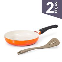 Frigideira Cerâmica Laranja 24Cm 1,7L Com Espátula Le Cook