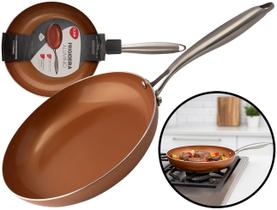 Frigideira Cobre Alumínio 24cm Revestimento Antiaderente Sem Óleo Cabo Inox 1,5 Litros Clink