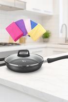 Frigideira Com Tampa de Vidro 1,4L Antiaderente 22cm Grafite Brinde Kit Com 5 Peças Frigideira Com Tampa de Vidro 1,4L Antiaderente 22cm Grafite Brinde Kit Com 5 Peças