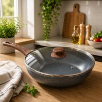 Frigideira com Tampa Revestida Nanocerâmica 28cm Preta Antiaderente Panela Cozinha Resistente Durável Fácil de Limpar Frigideira com Tampa Revestida Nanocerâmica 28cm Preta Antiaderente Panela Cozinha Resistente Durável Fácil de Limpar