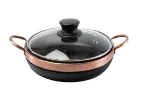 Frigideira De Pedra Sabão 24 Cm Com Tampa De Vidro Frigideira De Pedra Sabão 24 Cm Com Tampa De Vidro