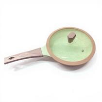 Frigideira Diamante Cerâmica 24 cm C/ Tampa Vidro Fundo Bege