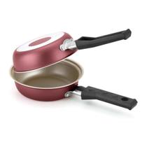 Frigideira Dupla Hamburgueira Antiaderente Bege e Cereja 14cm Nacional