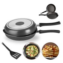 Frigideira Dupla Omeleteira Antiadarente de Alumínio Omelete Gourmet 24cm Multiflon Preta Frigideira Dupla Omeleteira Antiadarente de Alumínio Omelete Gourmet 24cm Multiflon Preta