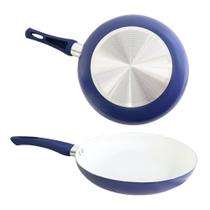 Frigideira em Alumínio Antiaderente com Revestimento Cerâmico resistente a arranhões manchas cozinha casa 26cm ovos tapioca alimentos - Azul