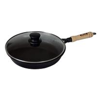 Frigideira Ferro Fundido Cabo Madeira Tampa Vidro 22cm Frigideira Ferro Fundido Cabo Madeira Tampa Vidro 22cm