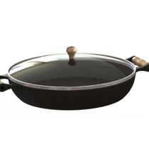 Frigideira Ferro Fundido com Tampa Vidro Alças Madeira 28Cm - LIBANEZA