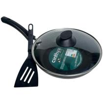 Frigideira Francesa Antiaderente 24cm Tampa de Vidro Profissional e Espátula Grande Teflon 1,5 Litros Cinthya Alumínio