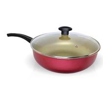 Frigideira funda alta wok antiaderente n 26 cereja com bege tampa de vidro