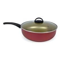 FRIGIDEIRA FUNDA ALTA WOK ANTIADERENTE Nº 26 CEREJA C/ BEGE TAMPA DE VIDRO