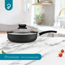 Frigideira funda antiaderente 22cm grafite tampa de vidro panelux premium