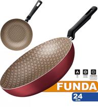 Frigideira Funda Antiaderente 24 Cm Vermelha e Bege