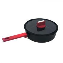 Frigideira Funda Antiaderente Preto 26cm Tampa de Vidro em Alumínio Alta Resistência Panela Cozinha Utensílios Vermelho