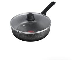 Frigideira Funda Antiaderente Rochedo de Alumínio com Tampa Stone Pro Preto e Cinza 24cm