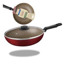 frigideira funda com tampa tramontina antiaderente alta vermelha 24 cm