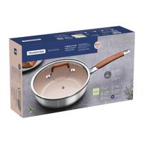 Frigideira Funda com Tampa Tramontina Romagna em Aço Inox e Alumínio com Revestimento Interno Cerâmico Marfim 24 cm 3,1
