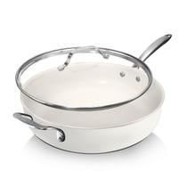 Frigideira Gotham Steel 5,5L Antiaderente com Tampa - Cerâmica Branca Creme Frigideira Gotham Steel 5,5L Antiaderente com Tampa - Cerâmica Branca Creme