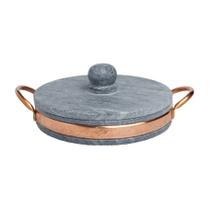 Frigideira Gourmet com Tampa Pedra Sabão Alça Cobre 22x4cm Frigideira Gourmet com Tampa Pedra Sabão Alça Cobre 22x4cm