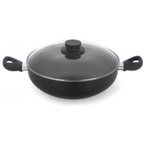 Frigideira Grande antiaderente com alças gourmet preto com tampa de vidro Frigideira Grande antiaderente com alças gourmet preto com tampa de vidro