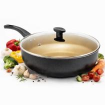Frigideira Grande Funda Alta Wok Antiaderente 30 Cm Com Tampa De Vidro Frigideira Grande Funda Alta Wok Antiaderente 30 Cm Com Tampa De Vidro