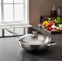 Frigideira Grande Grossa Alta Aço Inox 32 cm com Corpo Triplo Revestimento Interno