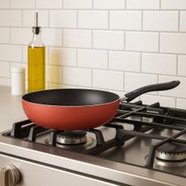 Frigideira grande Wok funda brinox 2,3litros Antiaderente Não Gruda 24cm vermelha cereja panela cheff utencilio cozinha moderna