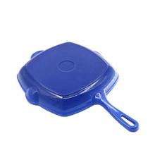 Frigideira Grill 28cm Grelha Quadrada Ferro Fundido - Alta Durabilidade, Retém Calor, Fogão, Forno, Indução Cor:Azul