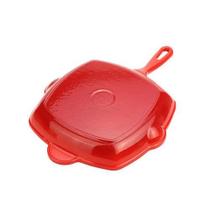 Frigideira Grill 28cm Grelha Quadrada Ferro Fundido - Alta Durabilidade, Retém Calor, Fogão, Forno, Indução Cor:Azul