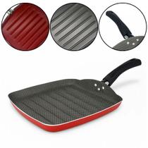 Frigideira Grill Antiaderente Quadrada Bistequeira N24 Enjoy Vermelho Alumínio para Carnes e Bifes