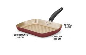 Frigideira Grill Bistequeira Bifeira Antiaderente Cor Cereja Com Bege Cherry Cream