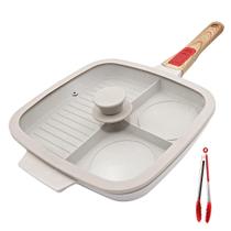 Frigideira Grill Bobikuke de 3 Seções Antiaderente com Tampa Frigideira Grill Bobikuke de 3 Seções Antiaderente com Tampa