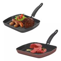 Frigideira Grill e Bifeteira Nacional, com revestimento Techflon de qualidade comprovada, em alumínio revestido tamanho 7x35x20cm Cozinhe com Saude