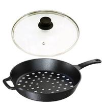 Frigideira Grill Furada de Ferro Fundido Tampa Vidro 30CM Preta Libaneza Frigideira Grill Furada de Ferro Fundido Tampa Vidro 30CM Preta Libaneza