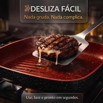 Frigideira Grill Quadrada 24cm Antiaderente Em Pedra Indução Ponto Vermelho Thika Para Fogao a Gás e Inducao Grelhados Sem Oleo.