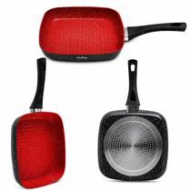 Frigideira Grill Quadrada Antiaderente Stone 24,4cm Alumínio Vermelha para Grelhar Frigideira Grill Quadrada Antiaderente Stone 24,4cm Alumínio Vermelha para Grelhar