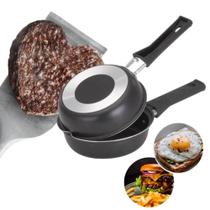 Frigideira Hamburguer Omelete Dupla Antiaderente 14cm Preto ou Vermelho Alumínio com Cabo Baquelite