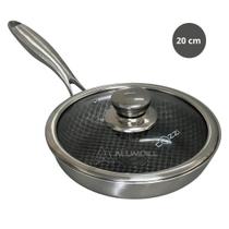 Frigideira Indução 20cm com Revestimento em Cerâmica Com Tampa de Vidro Inox Fundo Triplo
