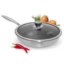 Frigideira Inox 28 Corpo 3 Indução Anti Risco Tampa Vidro Frigideira Inox 28 Corpo 3 Indução Anti Risco Tampa Vidro