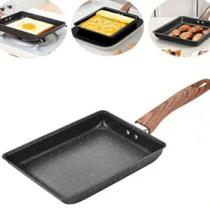 Frigideira Japonesa Quadrada preta Tamagoyaki Para Omelettes Cabo madeira